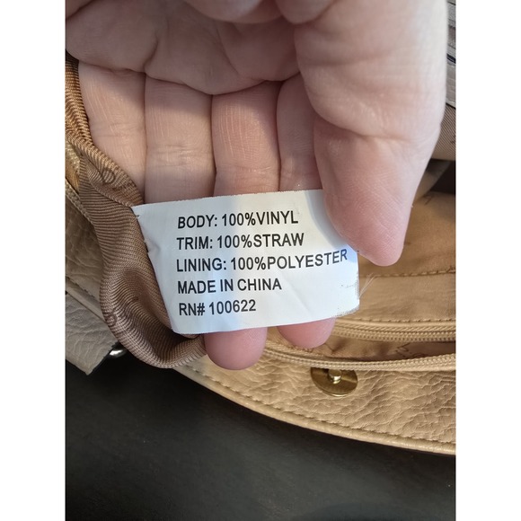 B.O.C. Beige Faux Pebbled Leather & Straw Vegan Purse Shoulder Handbag - Picture 9 of 13